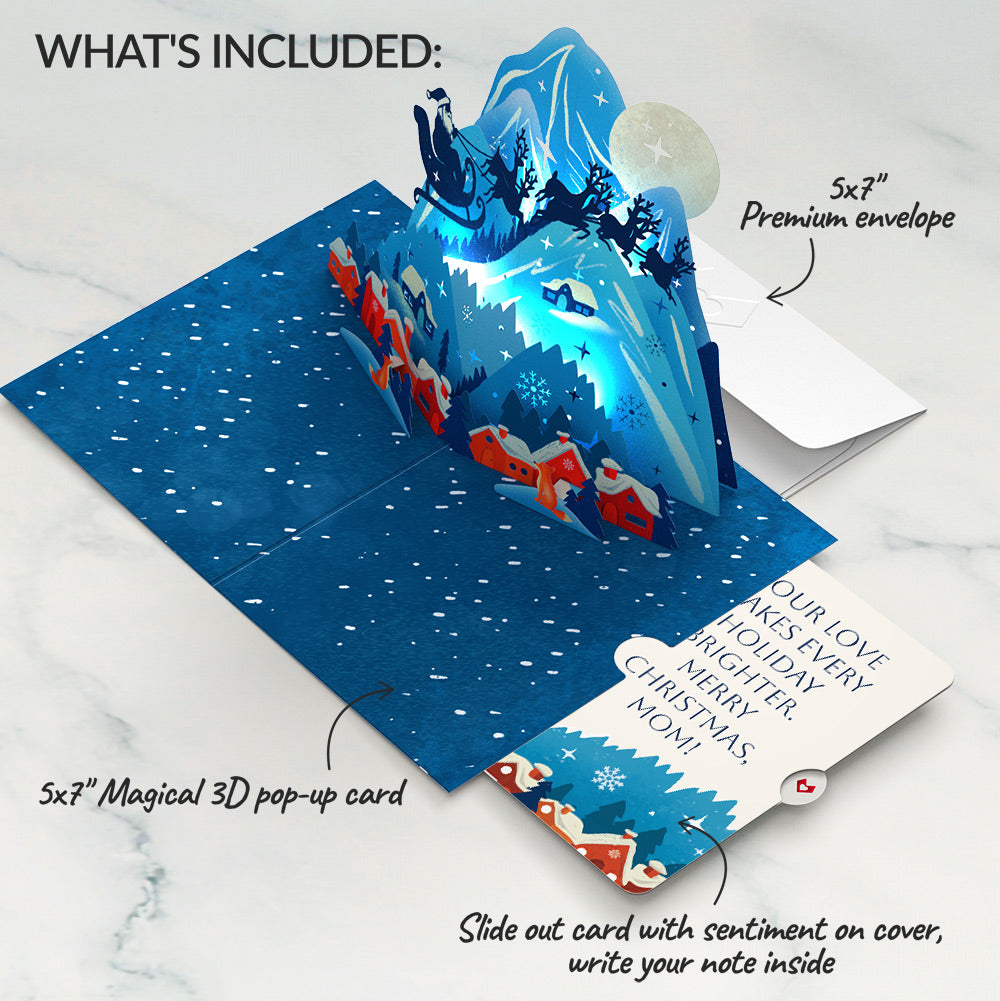 Christmas Eve Sleigh Ride Music and Lights Pop-Up Card and Snow Village Sentiment Set for Mom