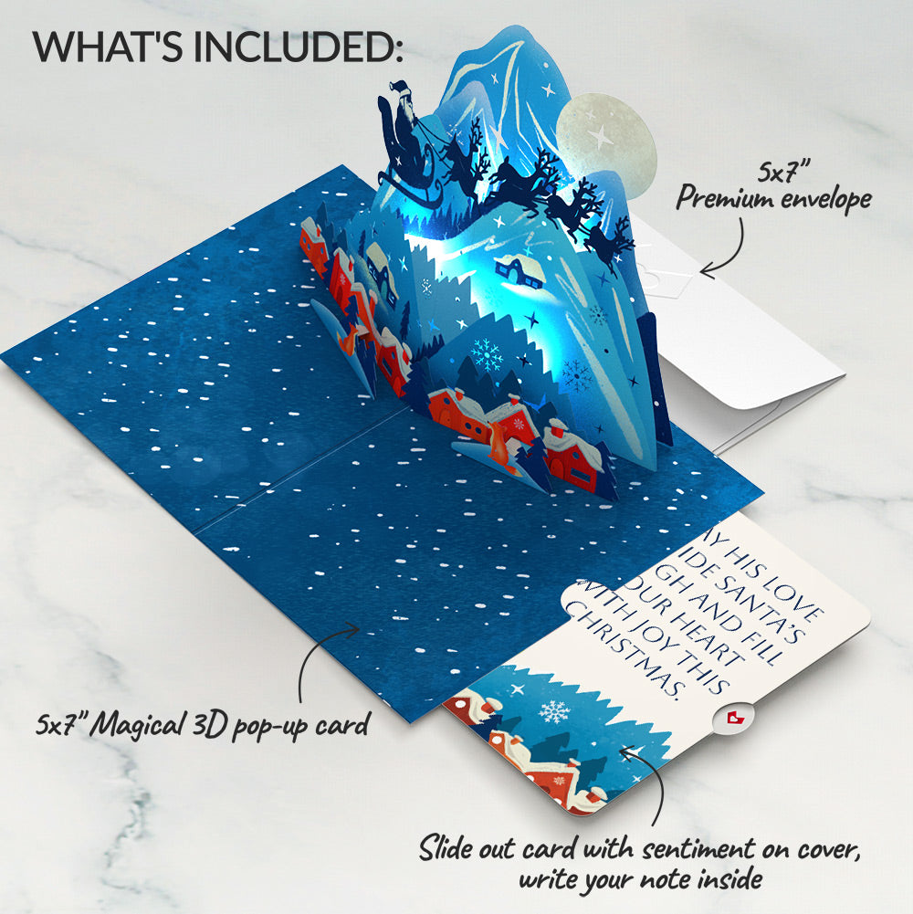 Christmas Eve Sleigh Ride Music and Lights Pop-Up Card and Snow Village Guiding Love Sentiment Set