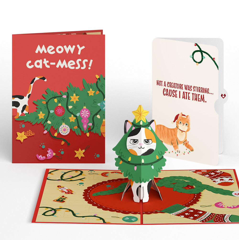 Meowy Cat-mess Christmas Pop-Up Card and Hungry Sentiment Set