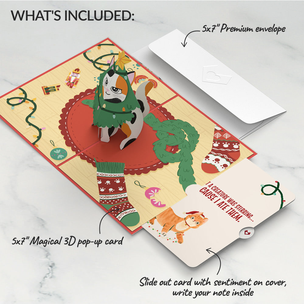 Meowy Cat-mess Christmas Pop-Up Card and Hungry Sentiment Set