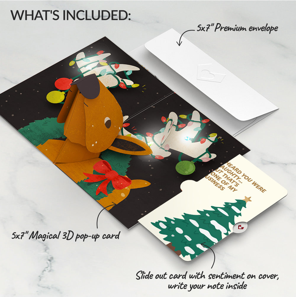 All Is Bright Holiday Reindeer Light-Up Pop-Up Card and Funny Tree Sentiment Set