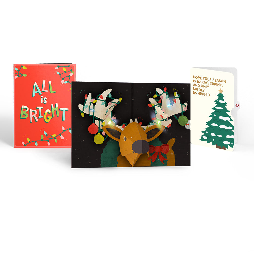 All Is Bright Holiday Reindeer Light-Up Pop-Up Card and Blessing Tree Sentiment Set