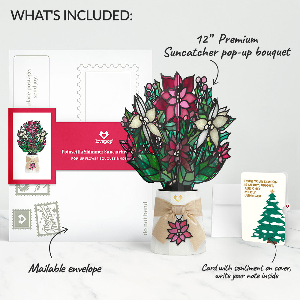 Poinsettia Shimmer Christmas Suncatcher Bouquet and Blessing Tree Sentiment Set