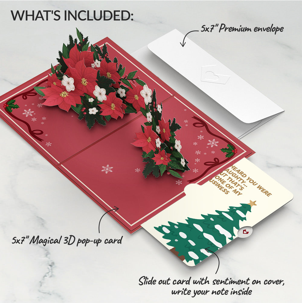 Poinsettia & Pine Christmas Pop-Up Card and Funny Tree Sentiment Set