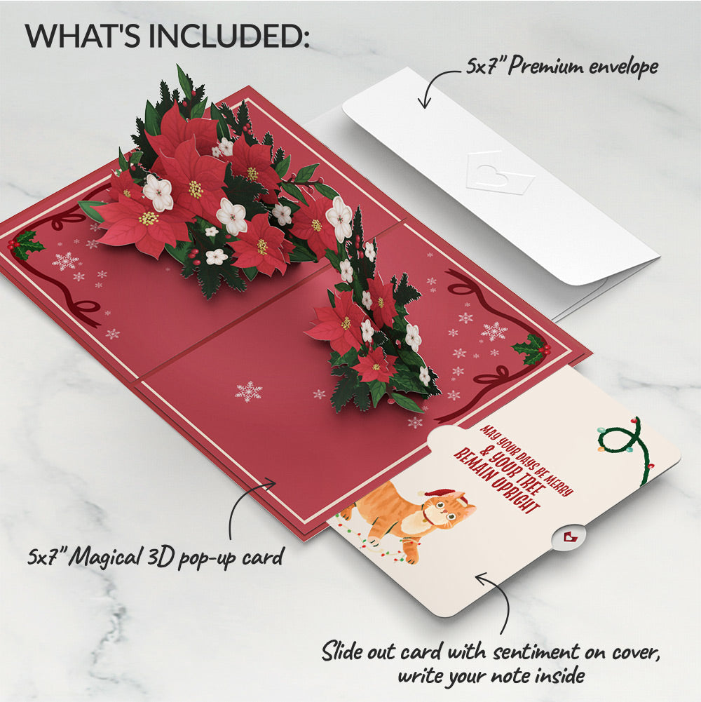 Poinsettia & Pine Christmas Pop-Up Card and Funny Cat Sentiment Set