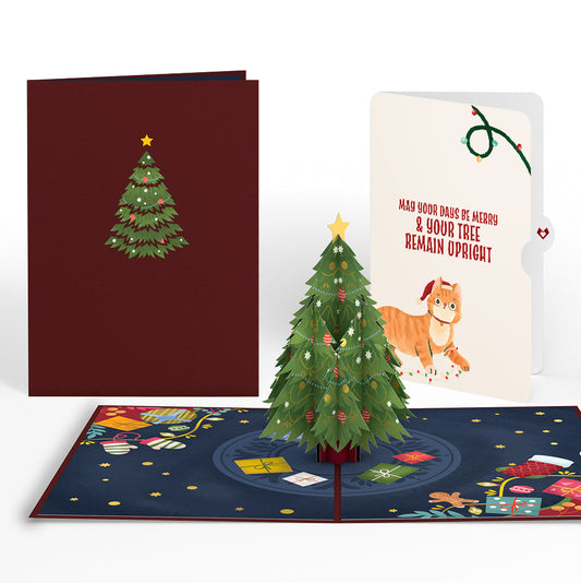 Festive Christmas Tree Pop-Up Card and Funny Cat Sentiment Set