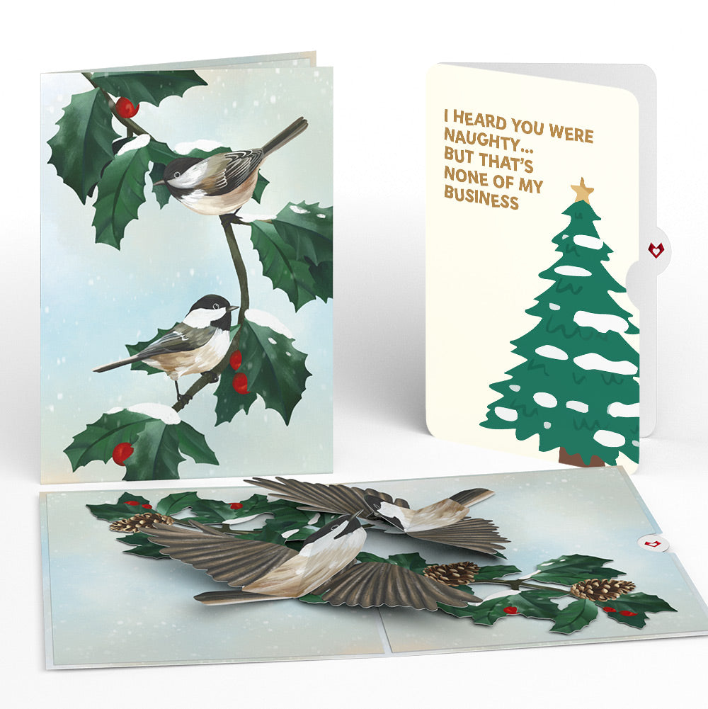 Winter Chickadees Pop-Up Card and Funny Christmas Tree Sentiment Set