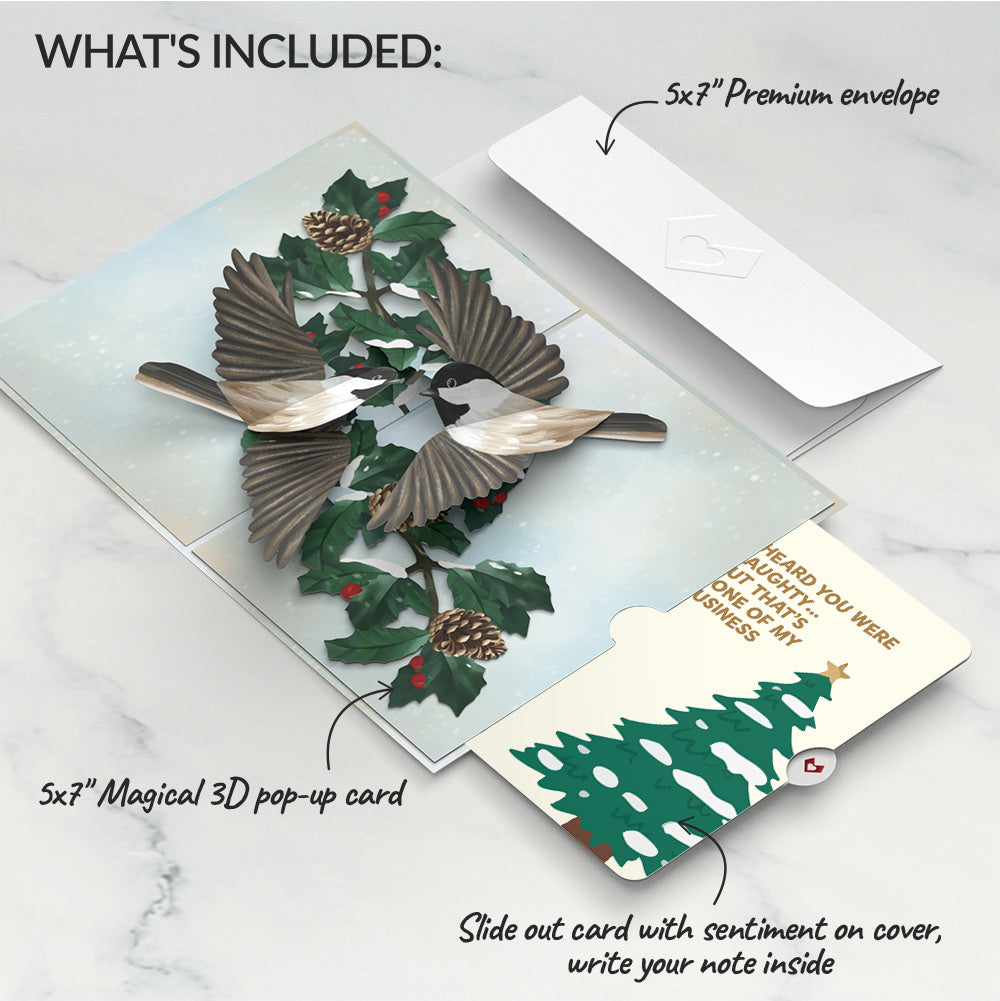 Winter Chickadees Pop-Up Card and Funny Christmas Tree Sentiment Set