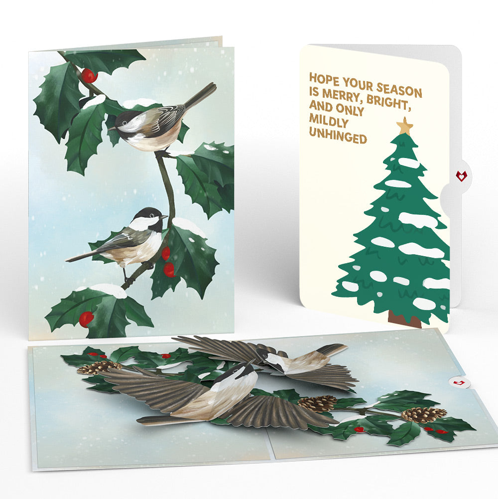 Winter Chickadees Pop-Up Card and Blessing Christmas Tree Sentiment Set