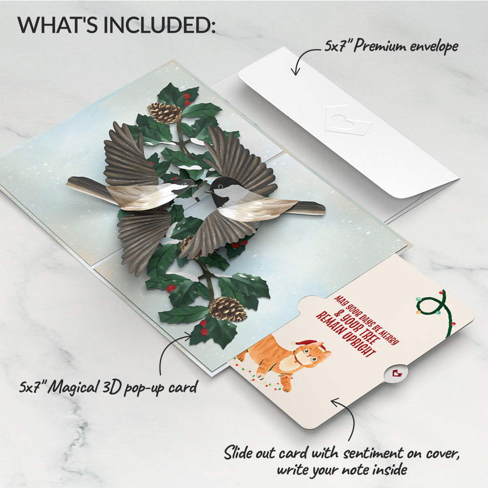 Winter Chickadees Pop-Up Card and Funny Cat Christmas Sentiment Set
