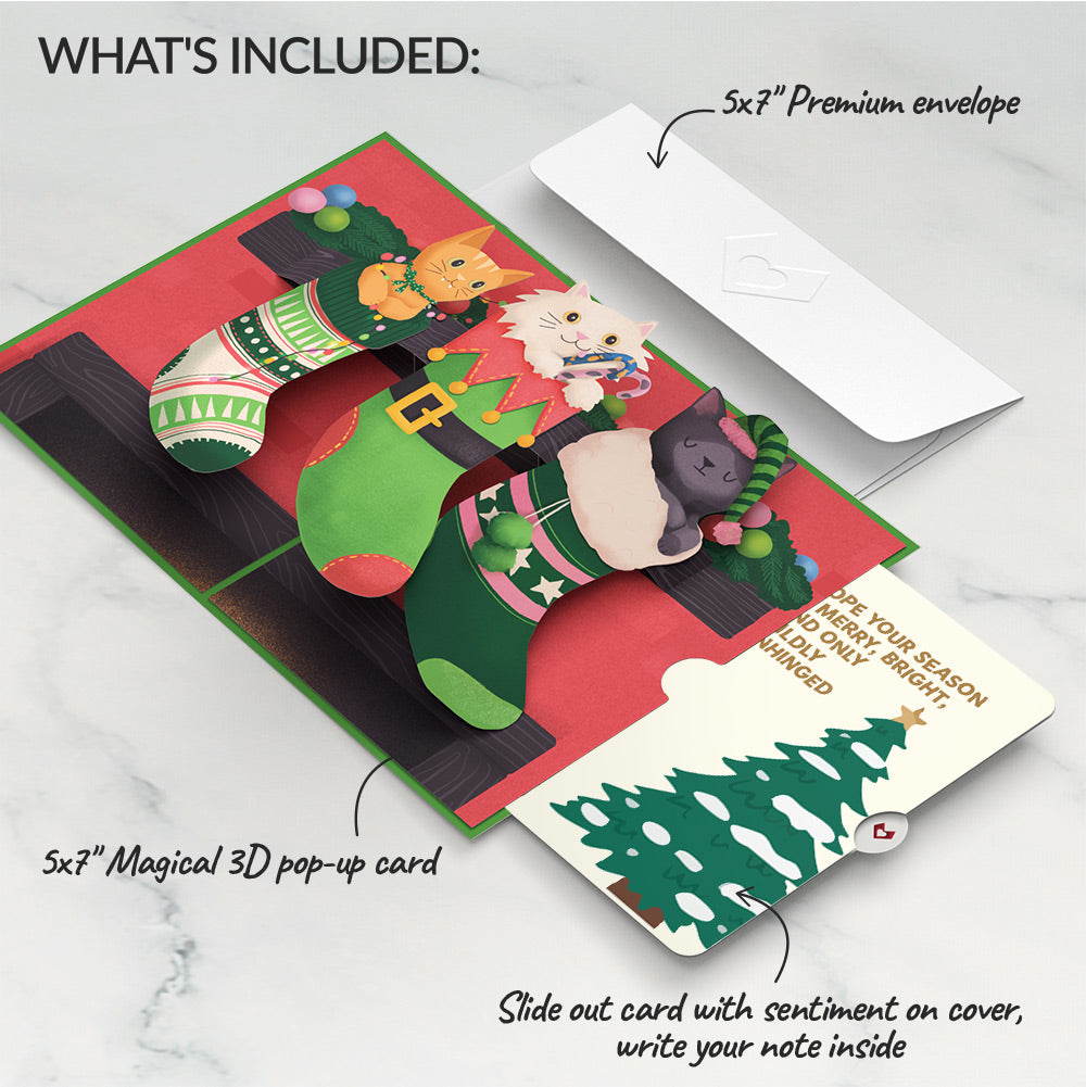 Christmas Cat Stockings Pop-Up Card and Blessing Tree Sentiment Set