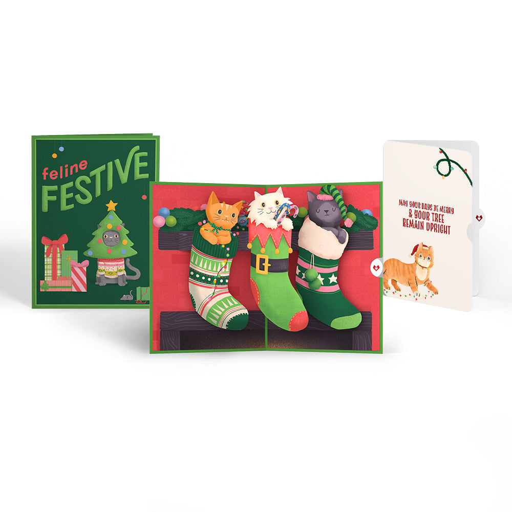 Christmas Cat Stockings Pop-Up Card and Funny Sentiment Set