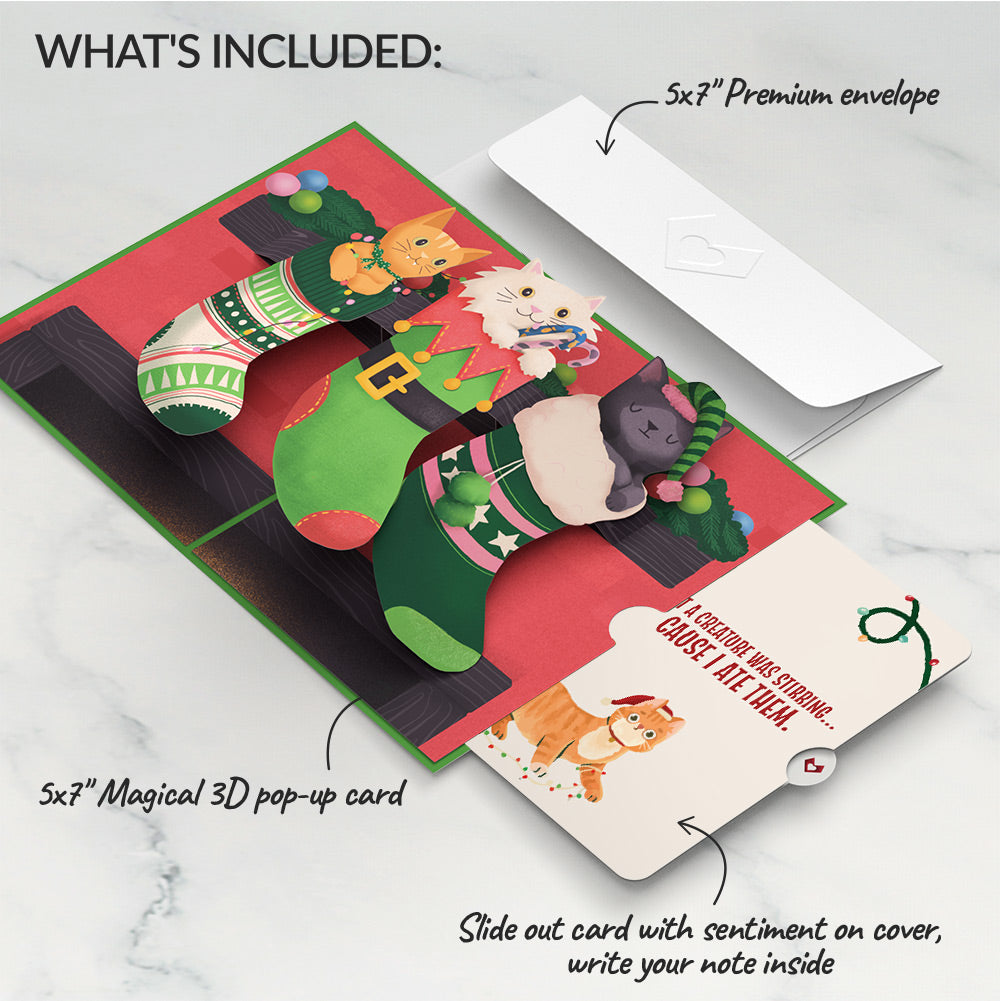 Christmas Cat Stockings Pop-Up Card and Hungry Sentiment Set