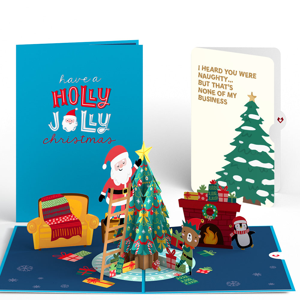 Santa Decorating a Christmas Tree Pop-Up Card and Funny Sentiment Set