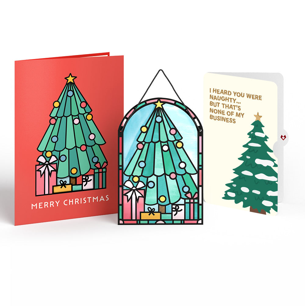 Merry Christmas Tree Suncatcher Card and Funny Sentiment Set