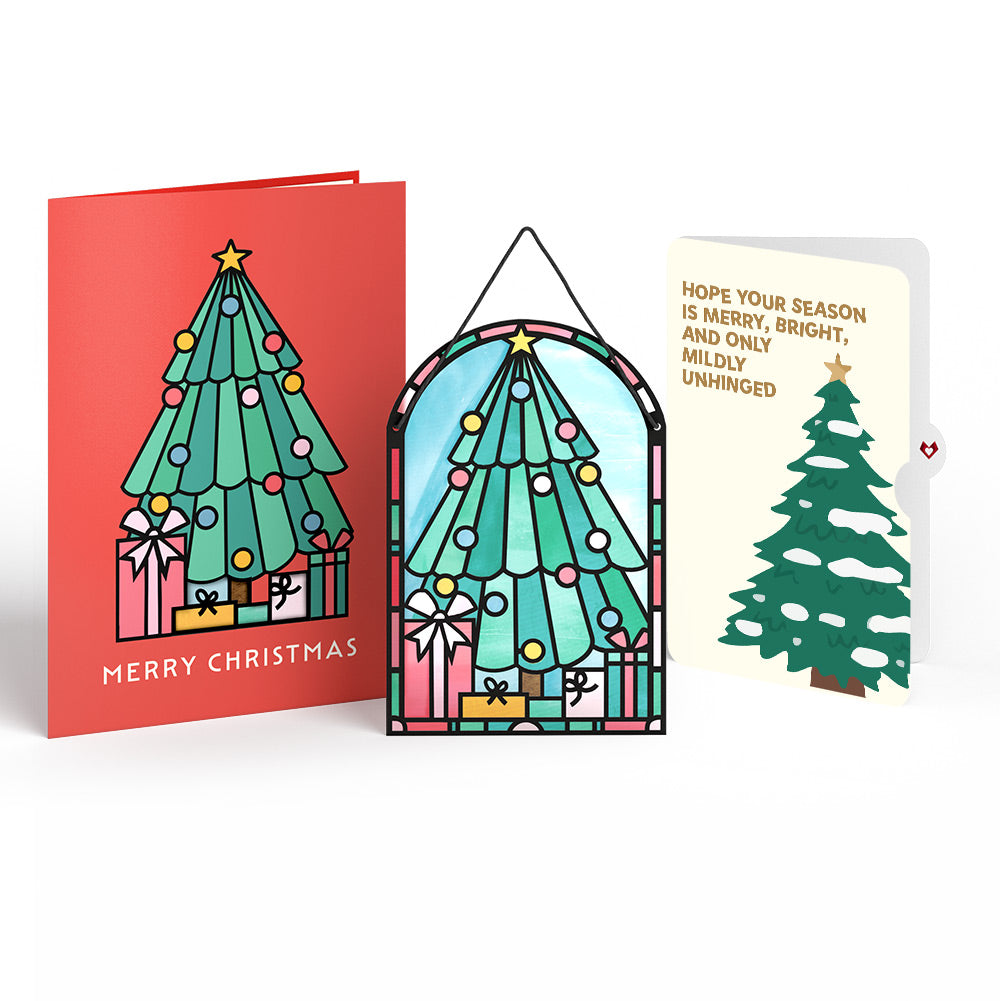 Merry Christmas Tree Suncatcher Card and Blessing Sentiment Set