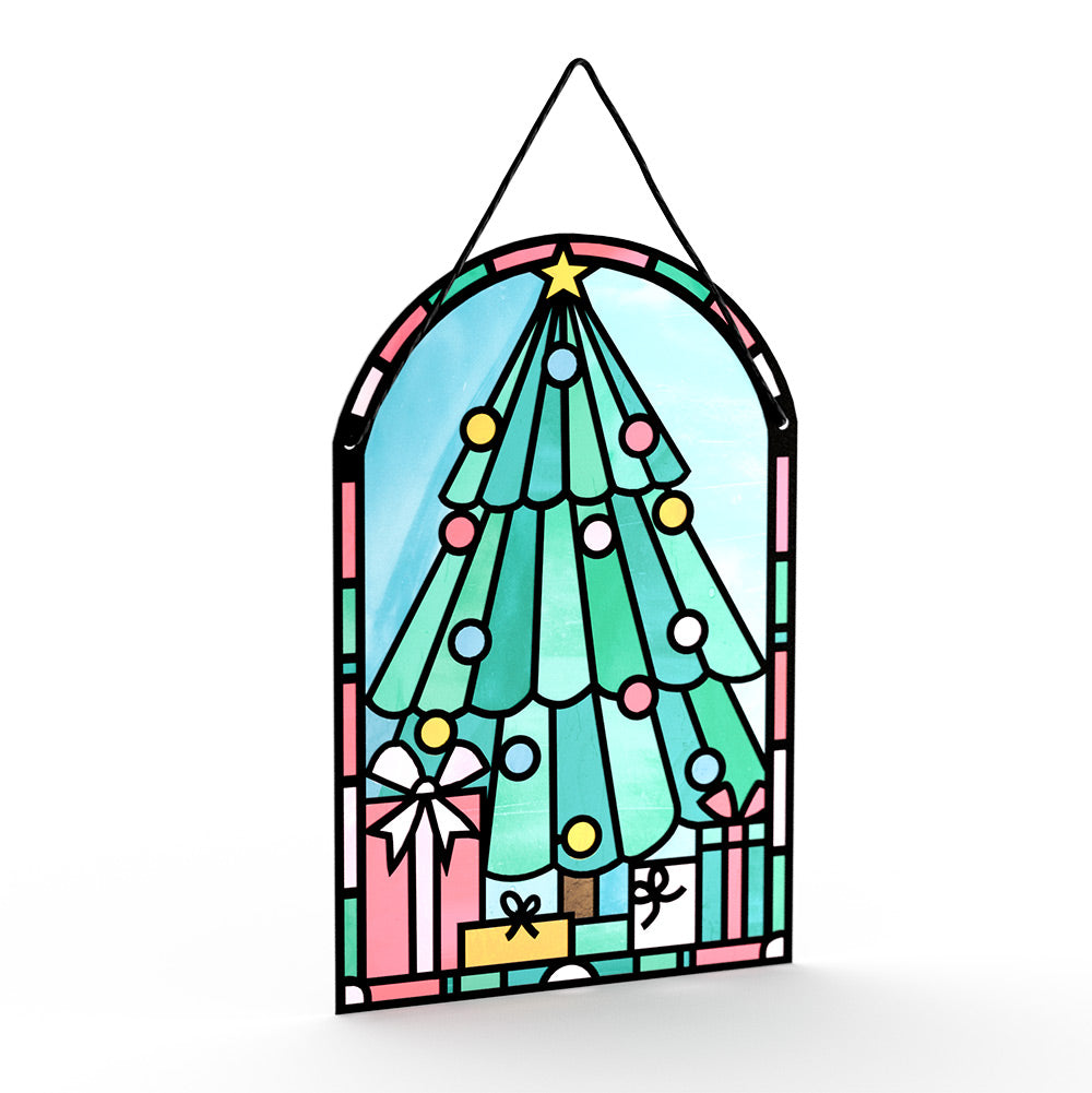 Merry Christmas Tree Suncatcher Card and Funny Cat Sentiment Set