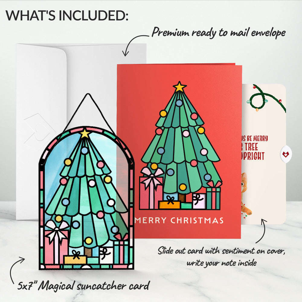 Merry Christmas Tree Suncatcher Card and Funny Cat Sentiment Set