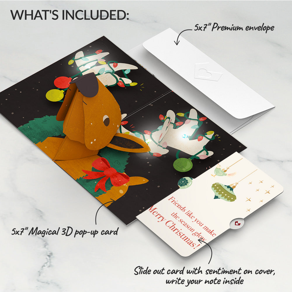 All Is Bright Holiday Reindeer Light-Up Pop-Up Card and Sentiment Set for Friend