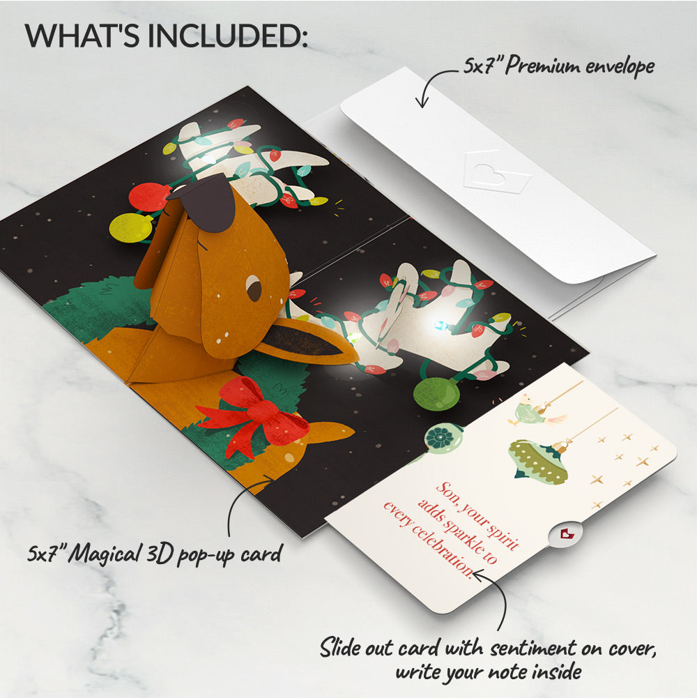 All Is Bright Holiday Reindeer Light-Up Pop-Up Card and Sentiment Set for Son