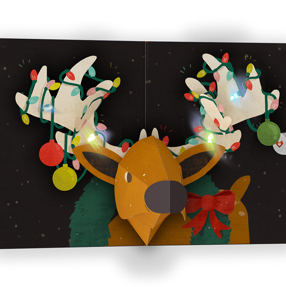 All Is Bright Holiday Reindeer Light-Up Pop-Up Card and Birthday Sentiment Set