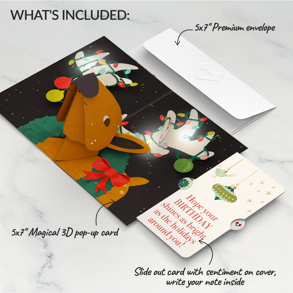 All Is Bright Holiday Reindeer Light-Up Pop-Up Card and Birthday Sentiment Set