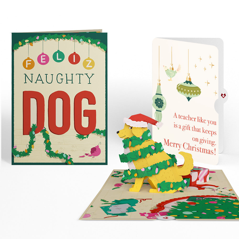 Feliz Naughty Dog Christmas Pop-Up Card and Sentiment Set for Teacher