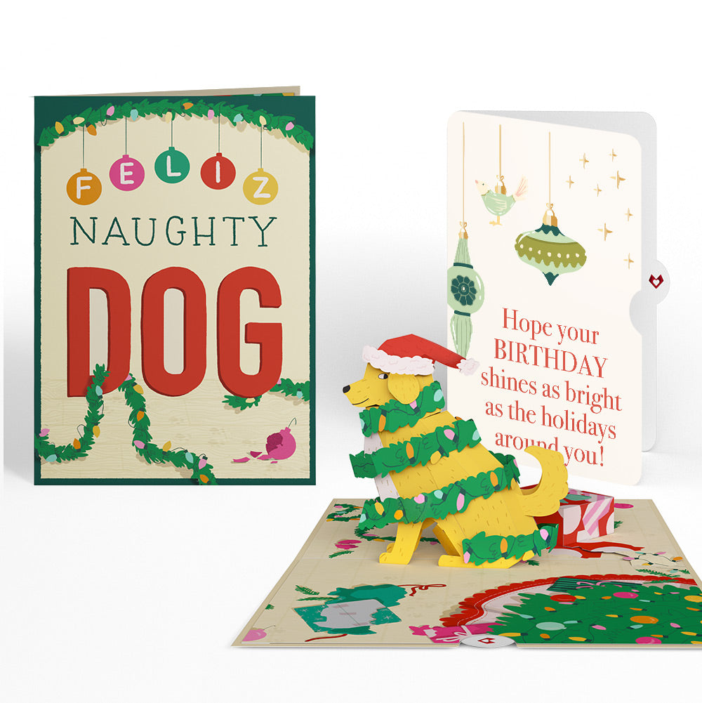 Feliz Naughty Dog Christmas Pop-Up Card and Birthday Sentiment Set