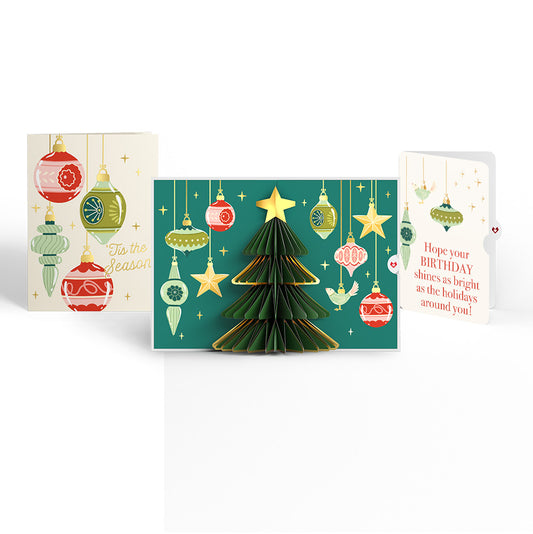 Tis the Season Christmas Tree Pop-Up Card and Twinkling Ornaments Birthday Sentiment Set