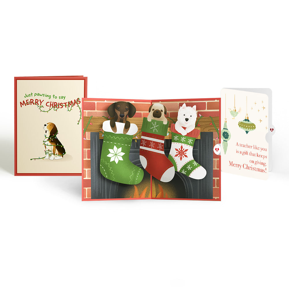 Christmas Dog Stockings Pop-Up Card and Sentiment Set for Teacher
