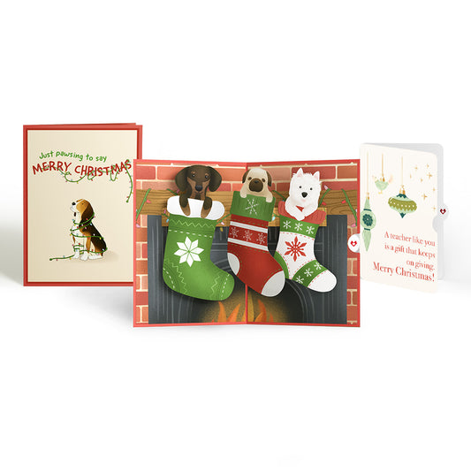 Christmas Dog Stockings Pop-Up Card and Sentiment Set for Teacher