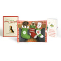 Christmas Dog Stockings Pop-Up Card and Twinkling Ornaments Birthday Sentiment Set