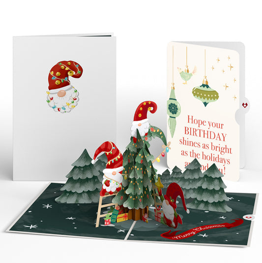 Christmas Gnomes Pop-Up Card and Twinkling Ornaments Birthday Sentiment Set
