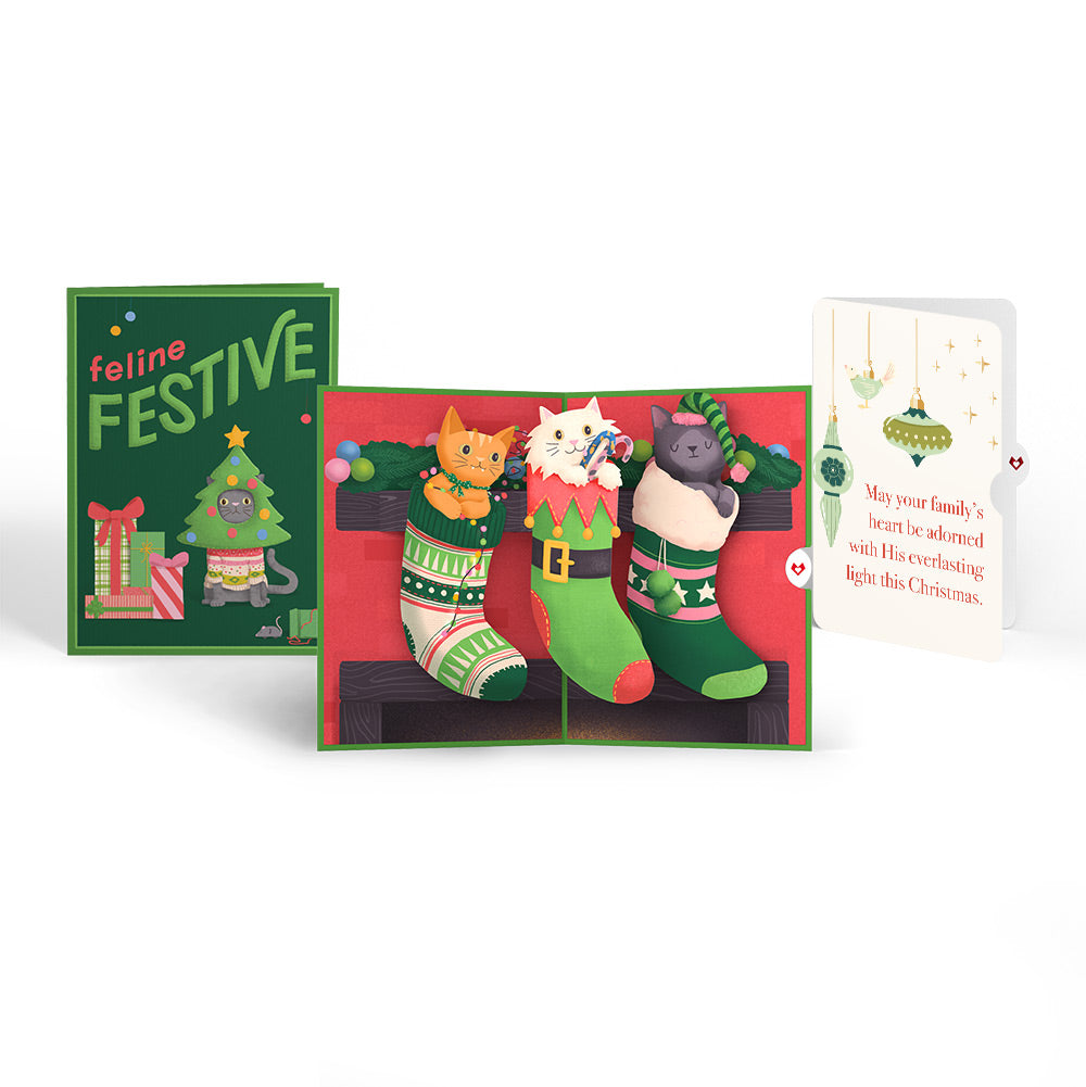 Christmas Cat Stockings Pop-Up Card and Sentiment Set for Family