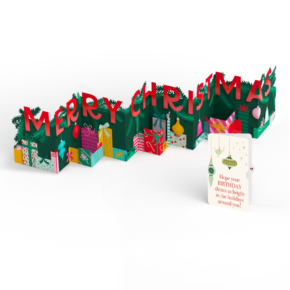 Under the Tree Merry Christmas Loooooong Card™ (Expands to 2 feet) and Twinkling Ornaments Birthday Sentiment Set
