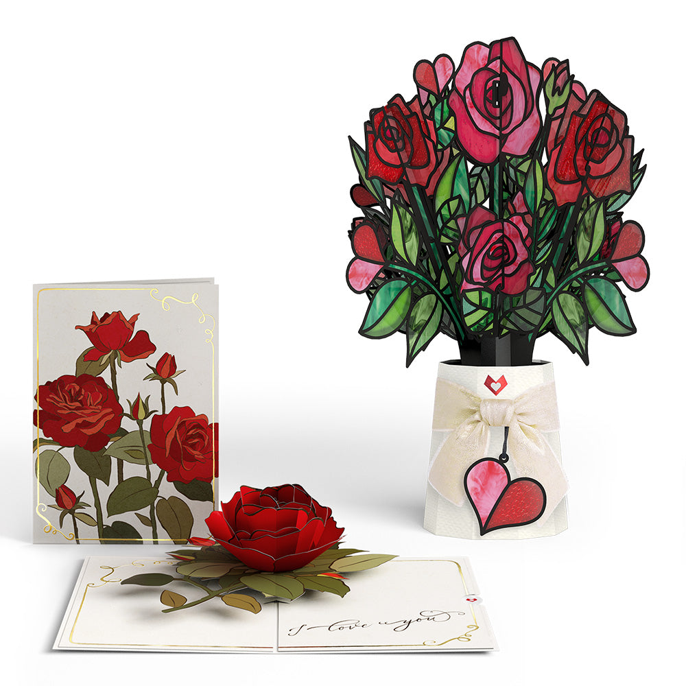 I Love You Roses Pop-Up Card & Suncatcher Bouquet Bundle