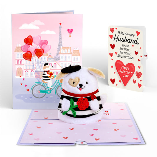 French Love Dog Plushpop Card and Full of Hearts Valentine Sentiment Set for Husband