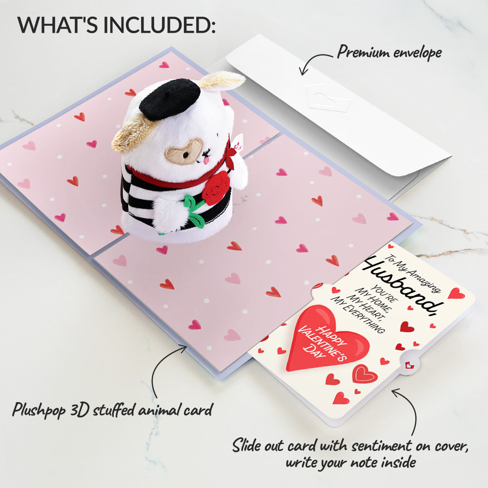 French Love Dog Plushpop Card and Full of Hearts Valentine Sentiment Set for Husband