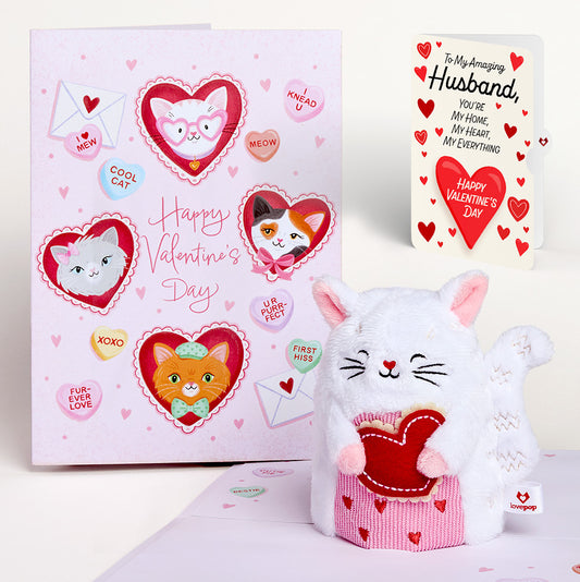 'Happy Valentine's Day' Love Cat Plushpop Card and Sentiment Set for Husband