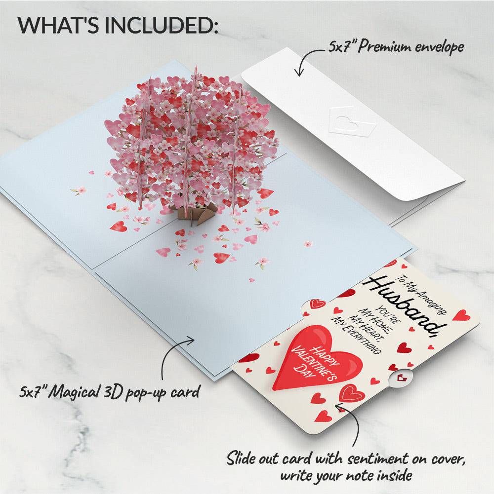 Happy Valentine's Day Cherry Blossom Tree Pop-Up Card and Sentiment Set for Husband