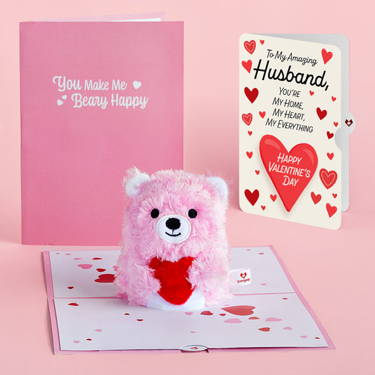 'You Make Me Beary Happy' Valentine Plushpop Card and Sentiment Set for Husband