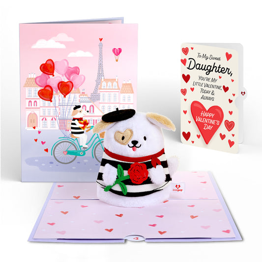 French Love Dog Plushpop Card and Full of Hearts Valentine Sentiment Set for Daughter