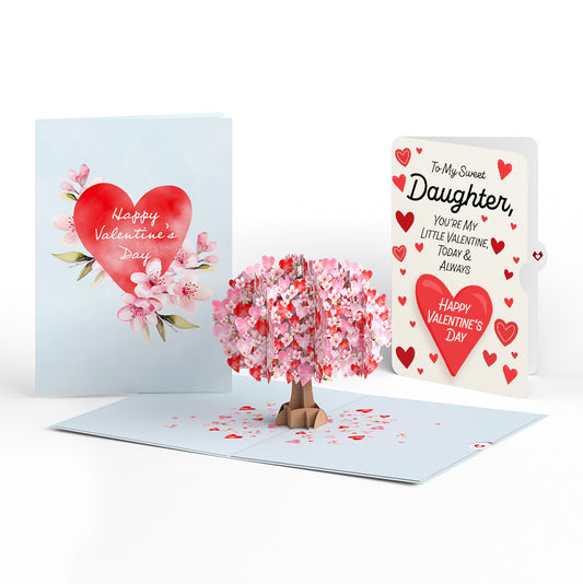 Happy Valentine's Day Cherry Blossom Tree Pop-Up Card and Sentiment Set for Daughter