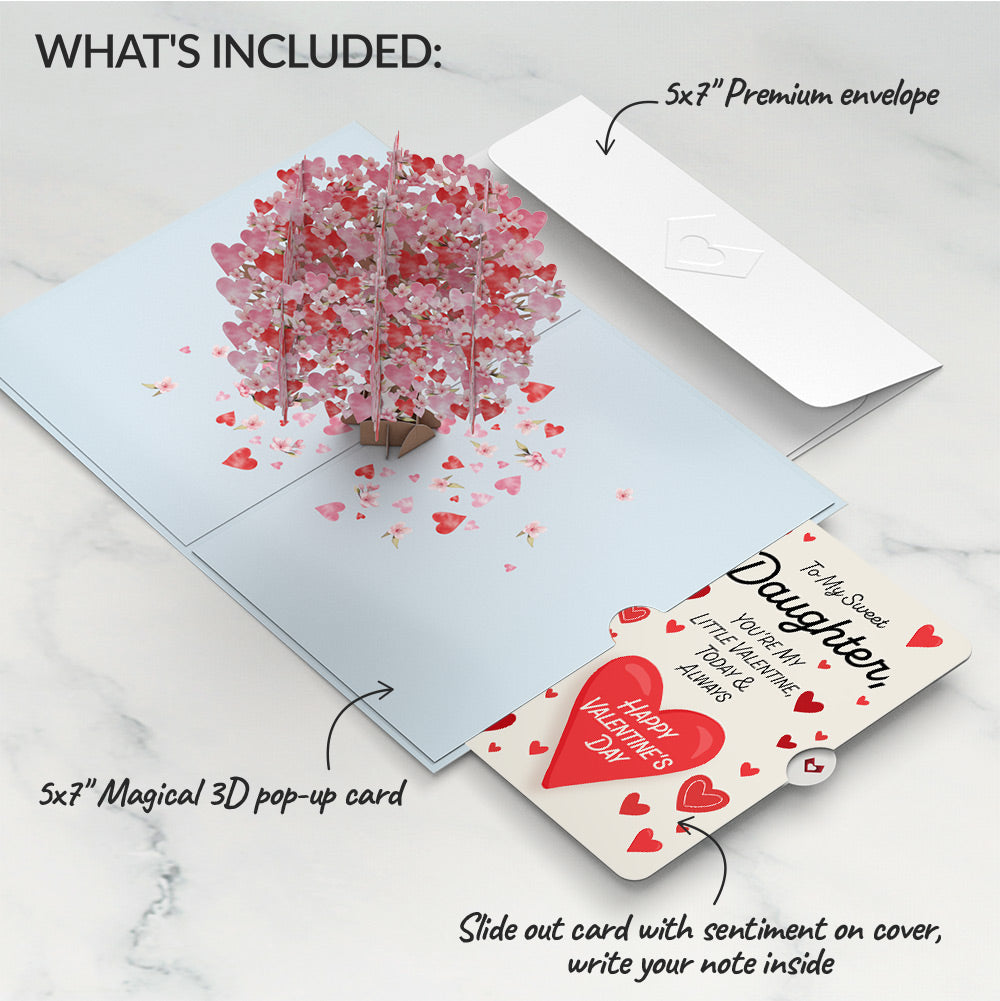 Happy Valentine's Day Cherry Blossom Tree Pop-Up Card and Sentiment Set for Daughter