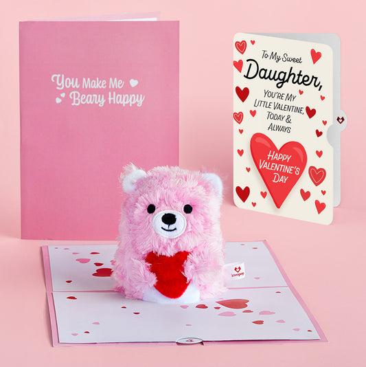 'You Make Me Beary Happy' Valentine Plushpop Card and Sentiment Set for Daughter