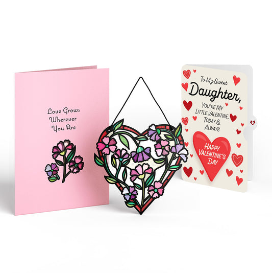 Love Grows Heart Suncatcher Card and Full of Hearts Valentine Sentiment Set for Daughter