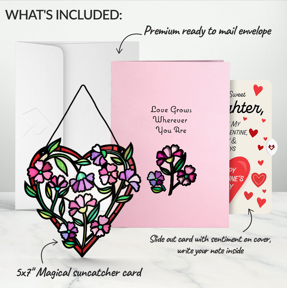 Love Grows Heart Suncatcher Card and Full of Hearts Valentine Sentiment Set for Daughter
