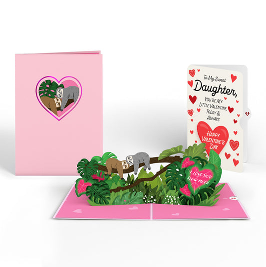 I Love You Sloths Pop-Up Card and Full of Hearts Valentine Sentiment Set for Daughter