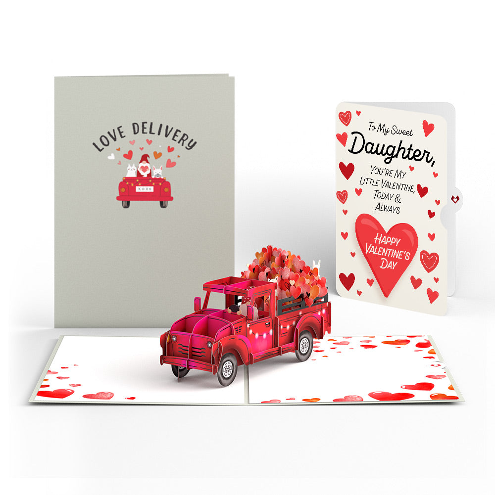 Love Delivery Truck Pop-Up Card and Full of Hearts Valentine Sentiment Card for Daughter