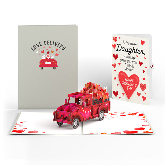 Love Delivery Truck Pop-Up Card and Full of Hearts Valentine Sentiment Set for Daughter